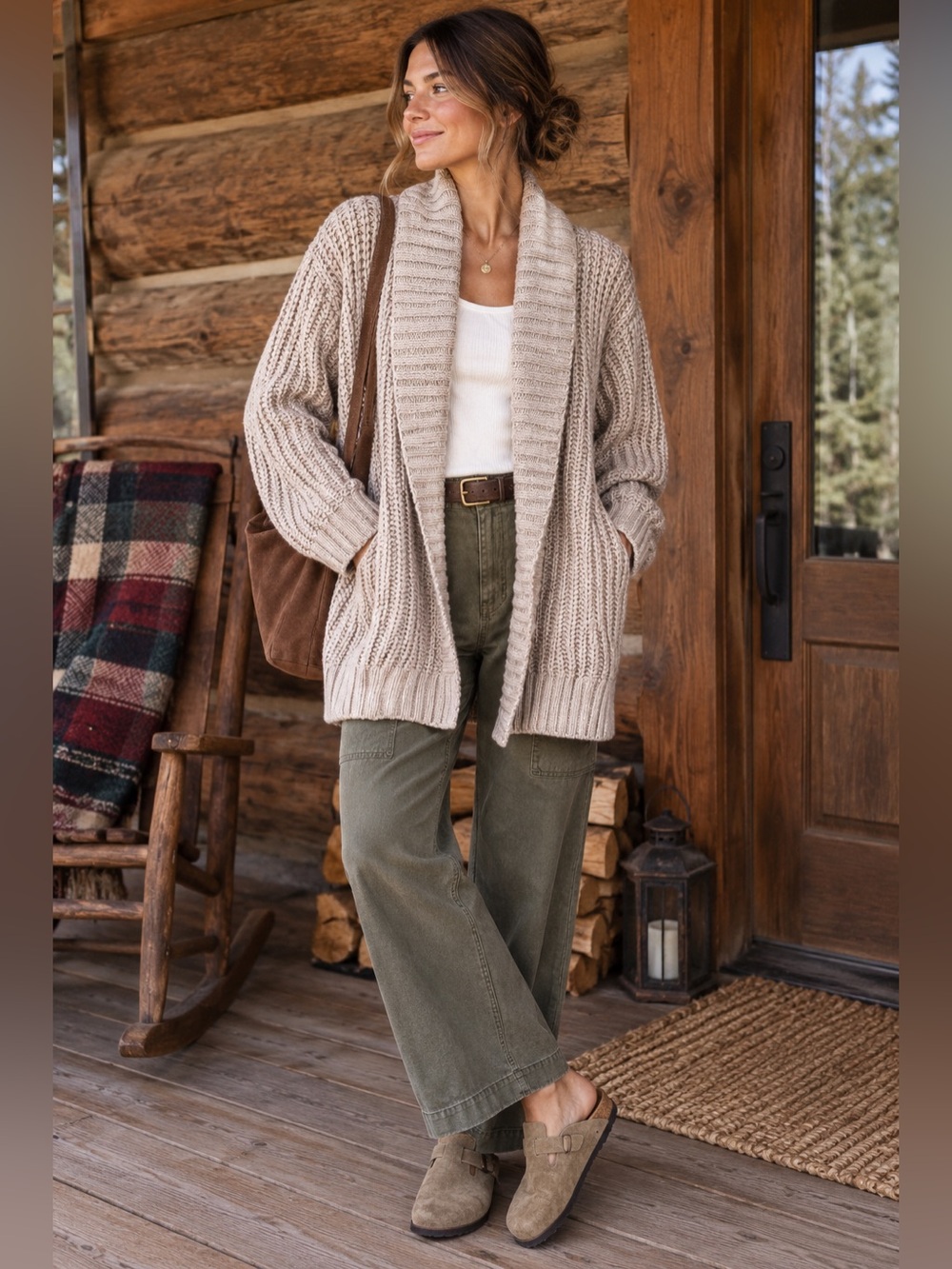 LL Bean Wool Blend Chunky Long Cardigan Sweater Size Large